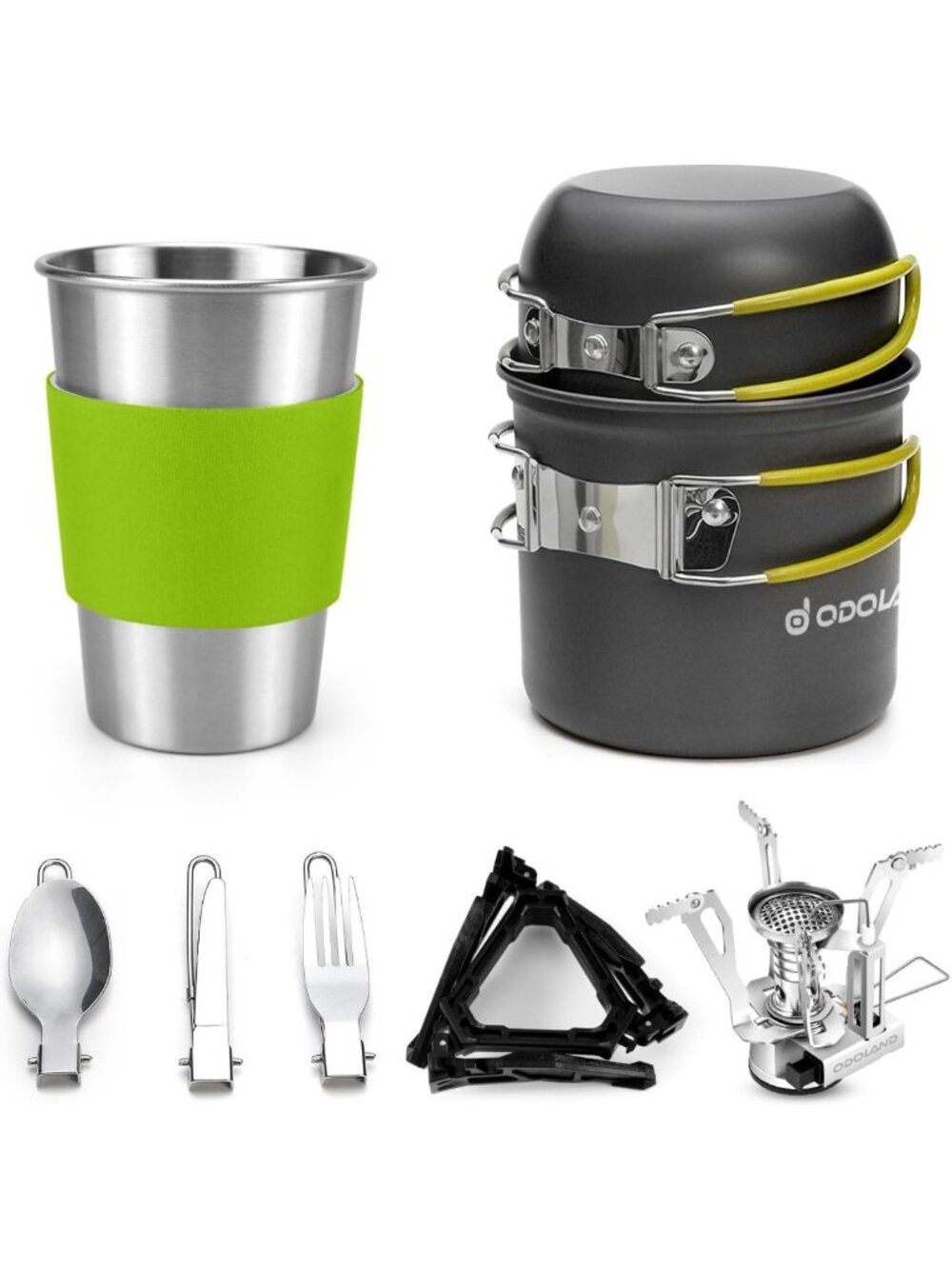Portable Camping Cookware Set with 1.2L & 0.6L Pots, Lightweight Stove for